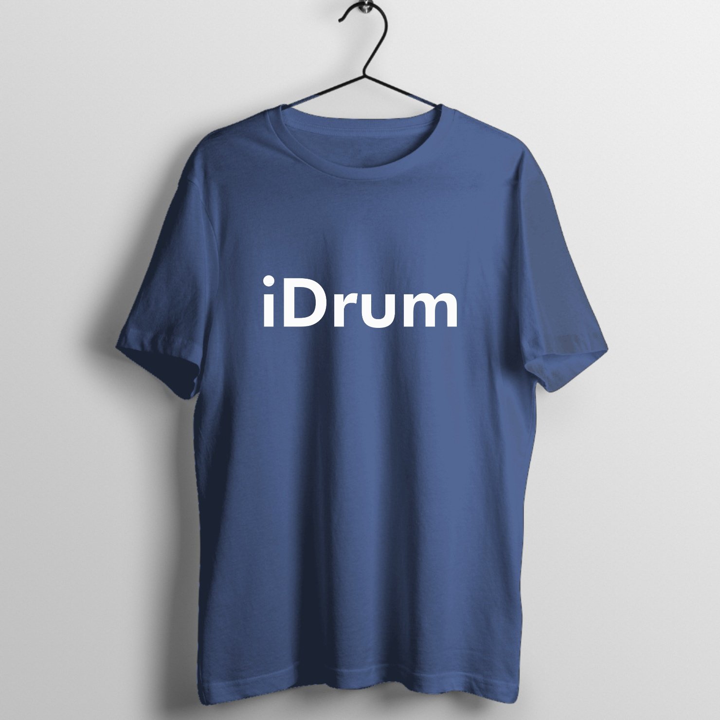 Stylized iDrum graphic design printed on premium cotton drummers t-shirt - Front Mockup