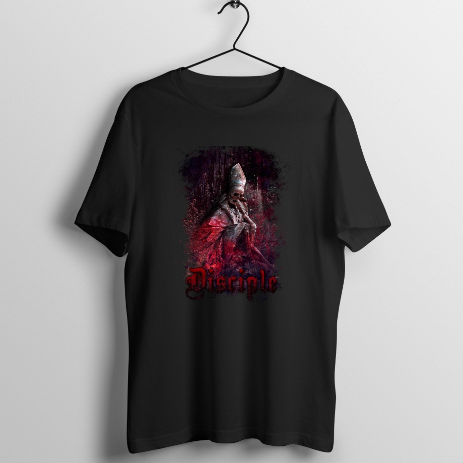 Disciple Txt Graphic T-Shirt printed on premium rock music graphic t-shirt - Front Mockup