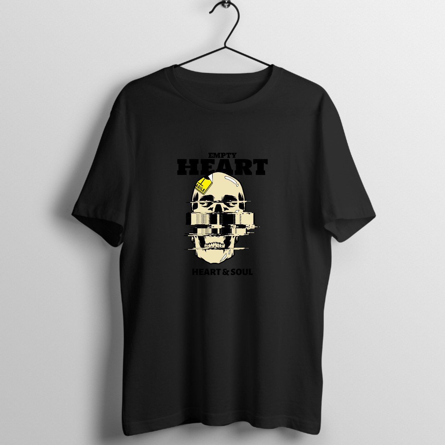 T Shirt Design Maker With A Glitched Skull Graphic 2632c Graphic T-Shirt printed on premium rock music graphic t-shirt - Front Mockup