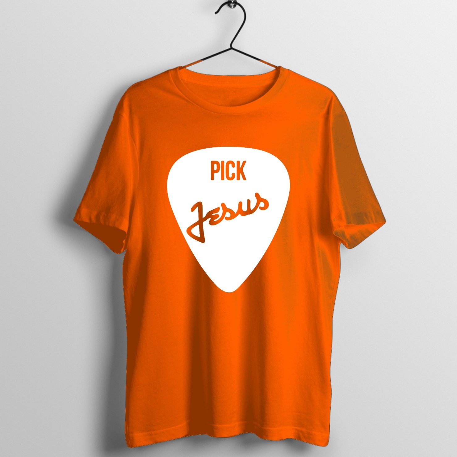 High-Gain Amplifier Rebel Graphic T-Shirt printed on premium rock music graphic t-shirt - Front Mockup