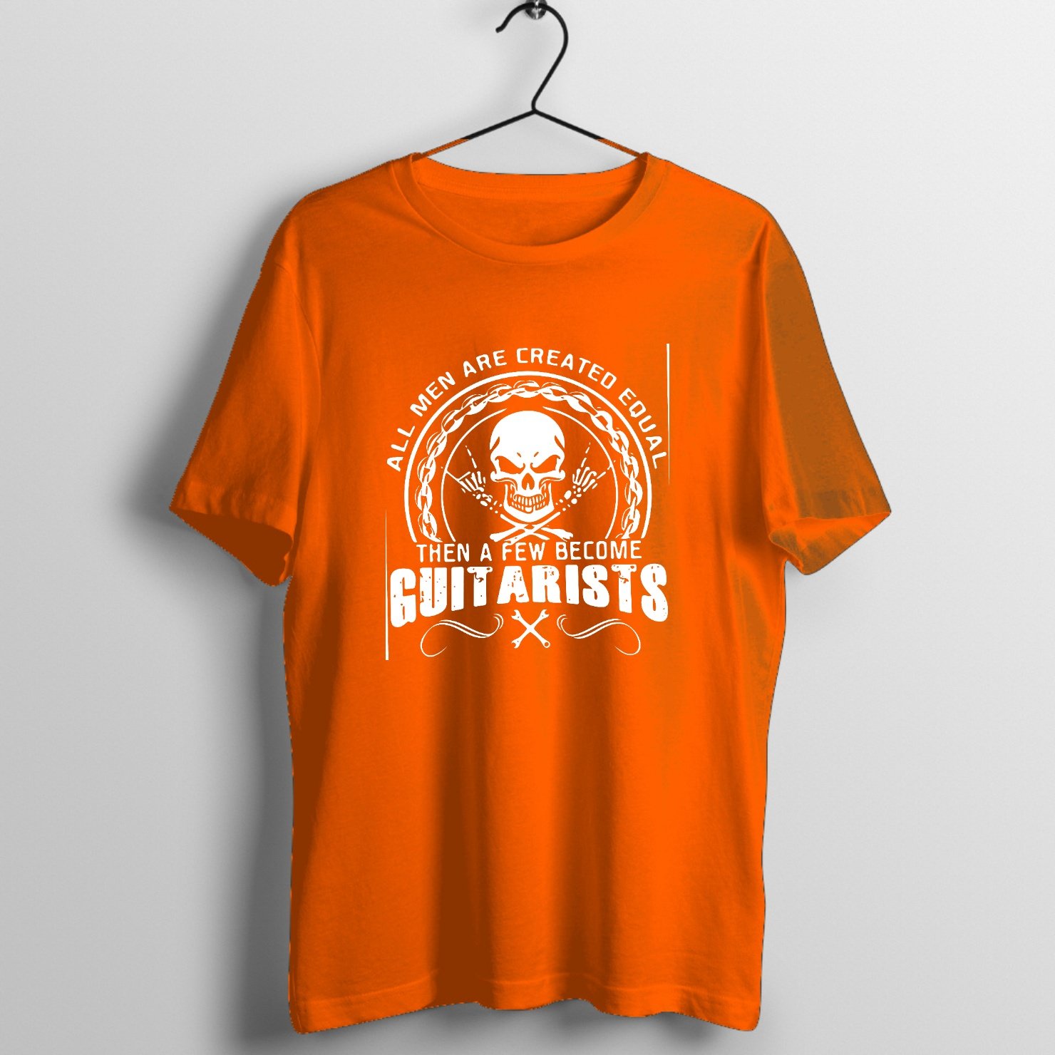 High-Gain Amplifier Rebel Graphic T-Shirt printed on premium rock music graphic t-shirt - Front Mockup