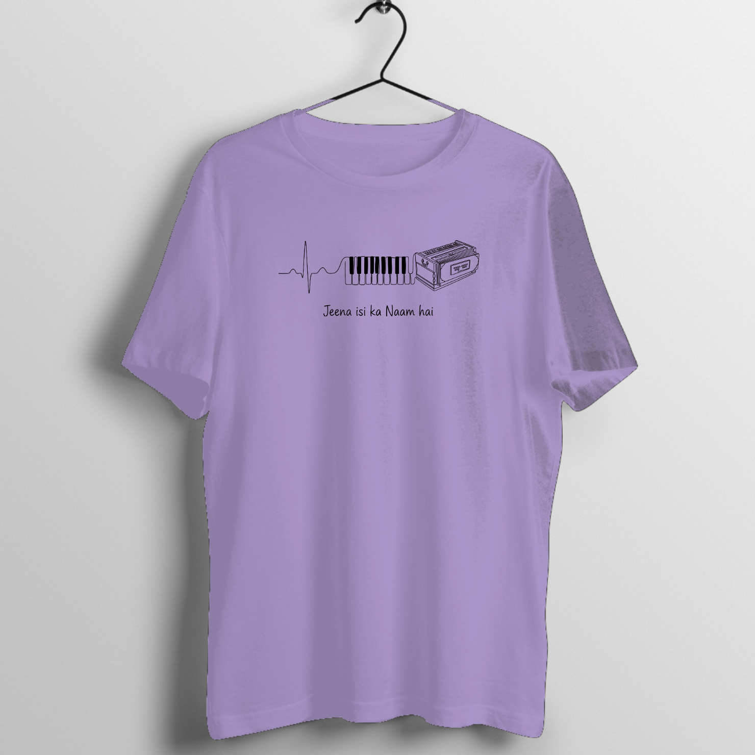 Jeena Isi Ka Naam Hai Harmonium Heartbeat T-Shirt | Music Lover Tee - Official Music Merchandise - Official Tabla Music Merchandise Graphic T-Shirt Mockup (BA-N66XZ003B4)