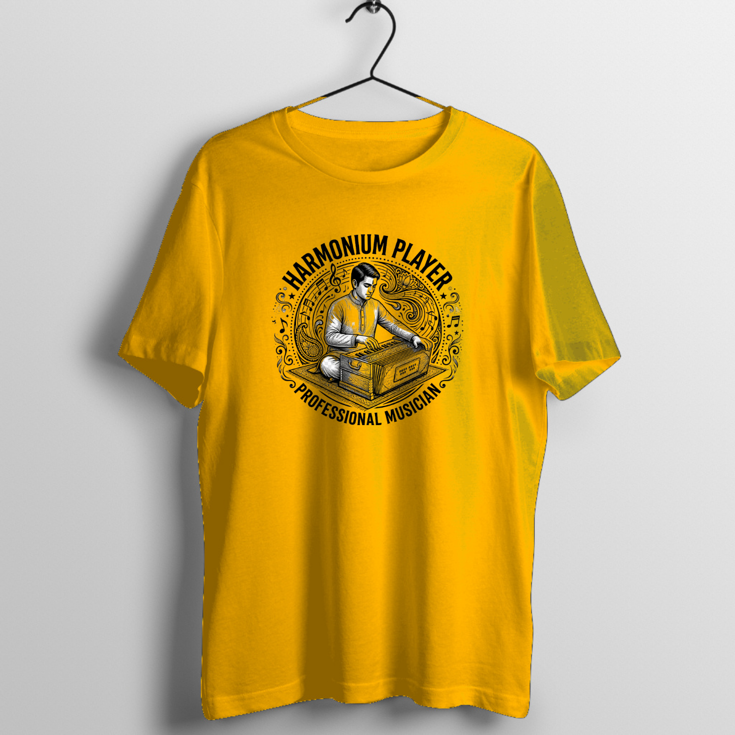 Harmonium Player Professional Musician T-Shirt | Indian Music Tee - Official Music Merchandise - Official Tabla Music Merchandise Graphic T-Shirt Mockup (BA-N67CX008RS)