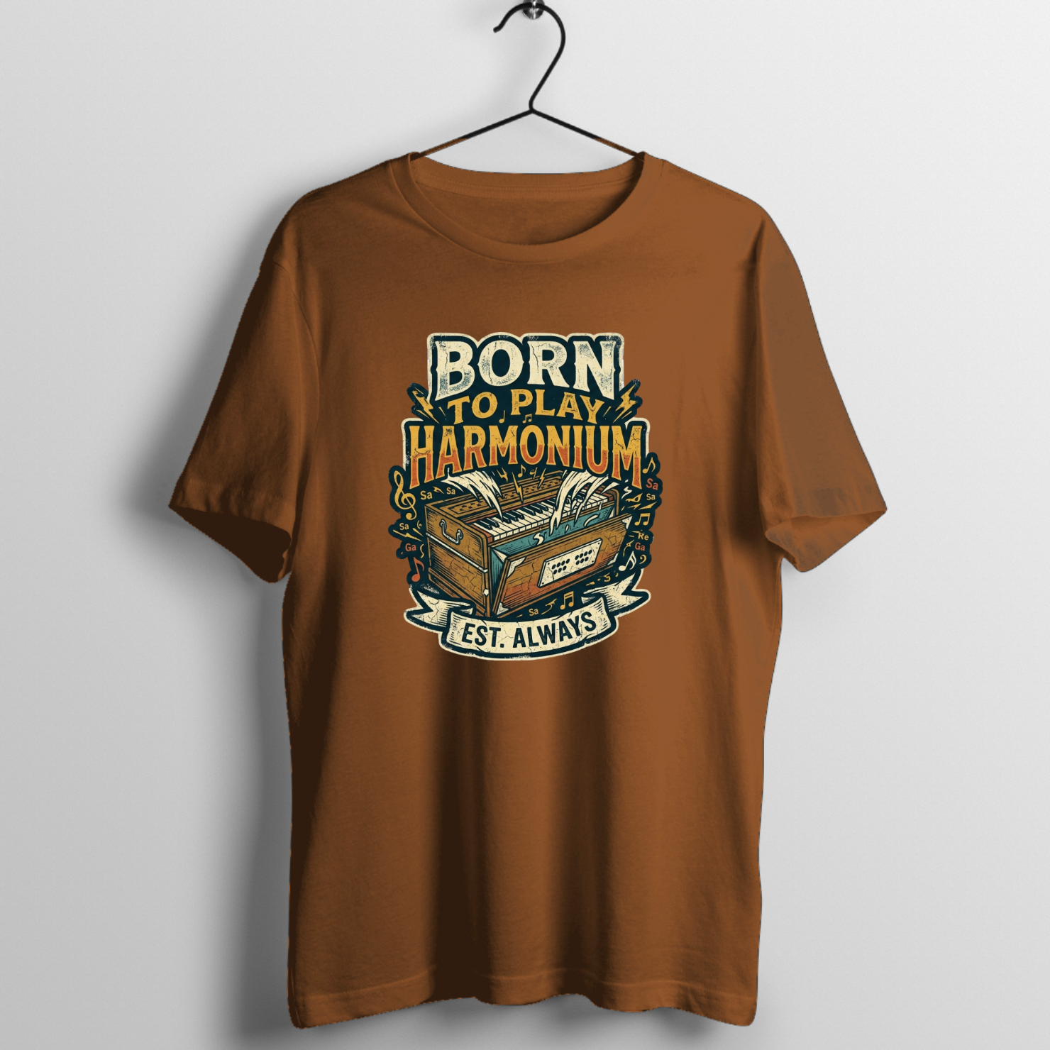 Born To Play Harmonium T-Shirt | Retro Harmonium Player Tee - Official Music Merchandise - Official Tabla Music Merchandise Graphic T-Shirt Mockup (BA-N67UX01273)
