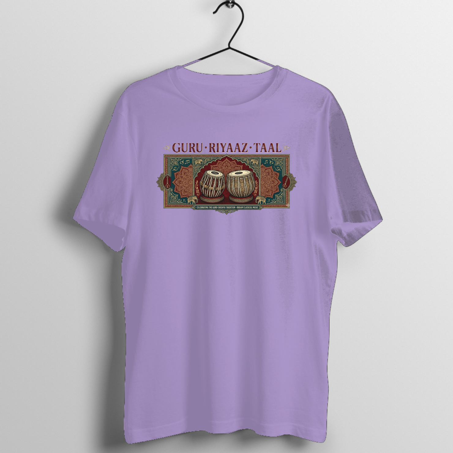 Guru Riyaaz Taal Tabla Mandala Graphic T-Shirt printed on premium rock music graphic t-shirt - Front Mockup