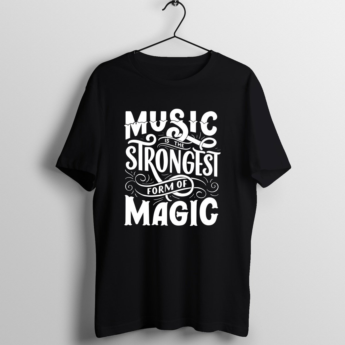 Music Is Strongest Form Of Magic - Official Music Quotes Music Merchandise Graphic T-Shirt Mockup (BA-MUSICQUO-1023)