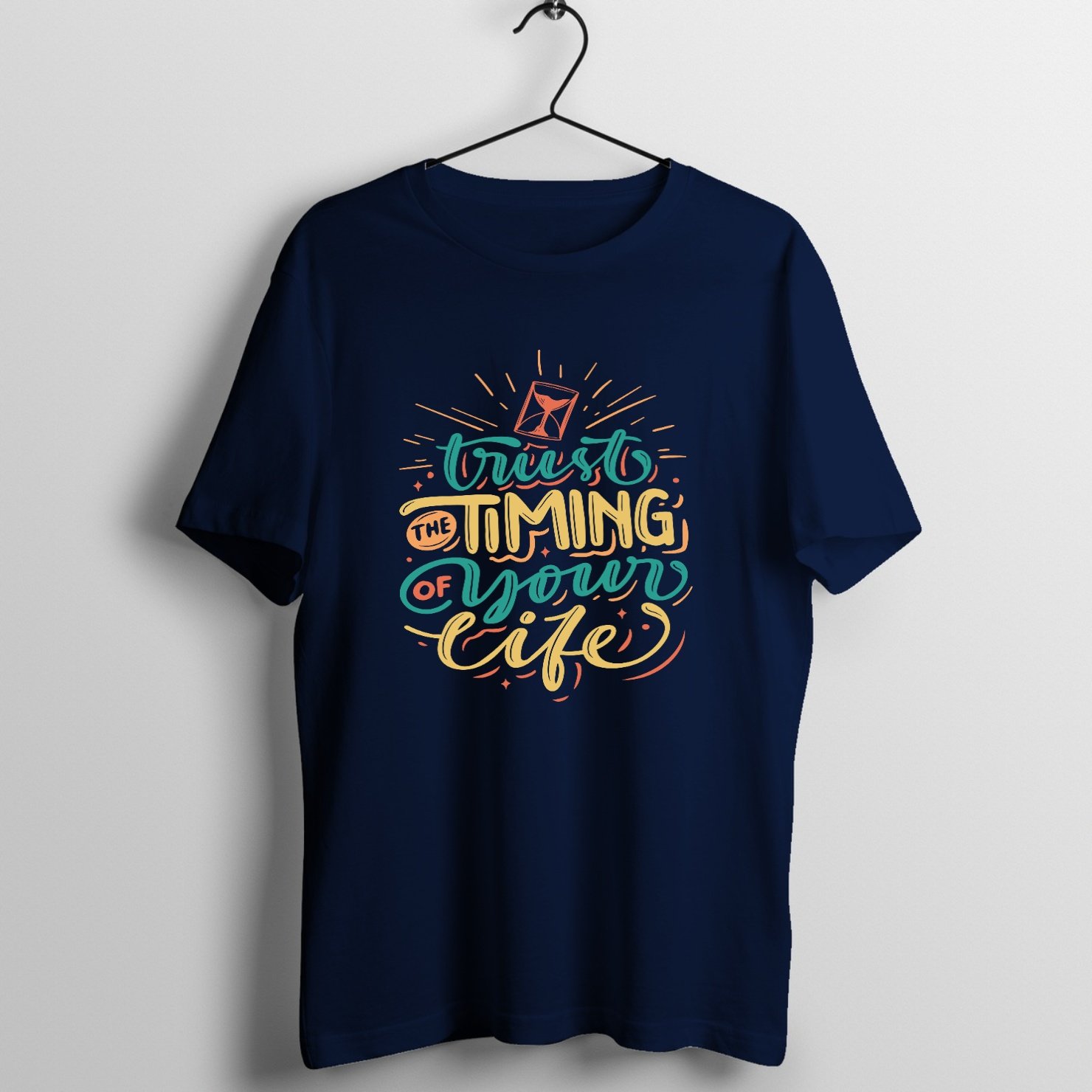 Trust Timing on Navy Blue T-Shirt