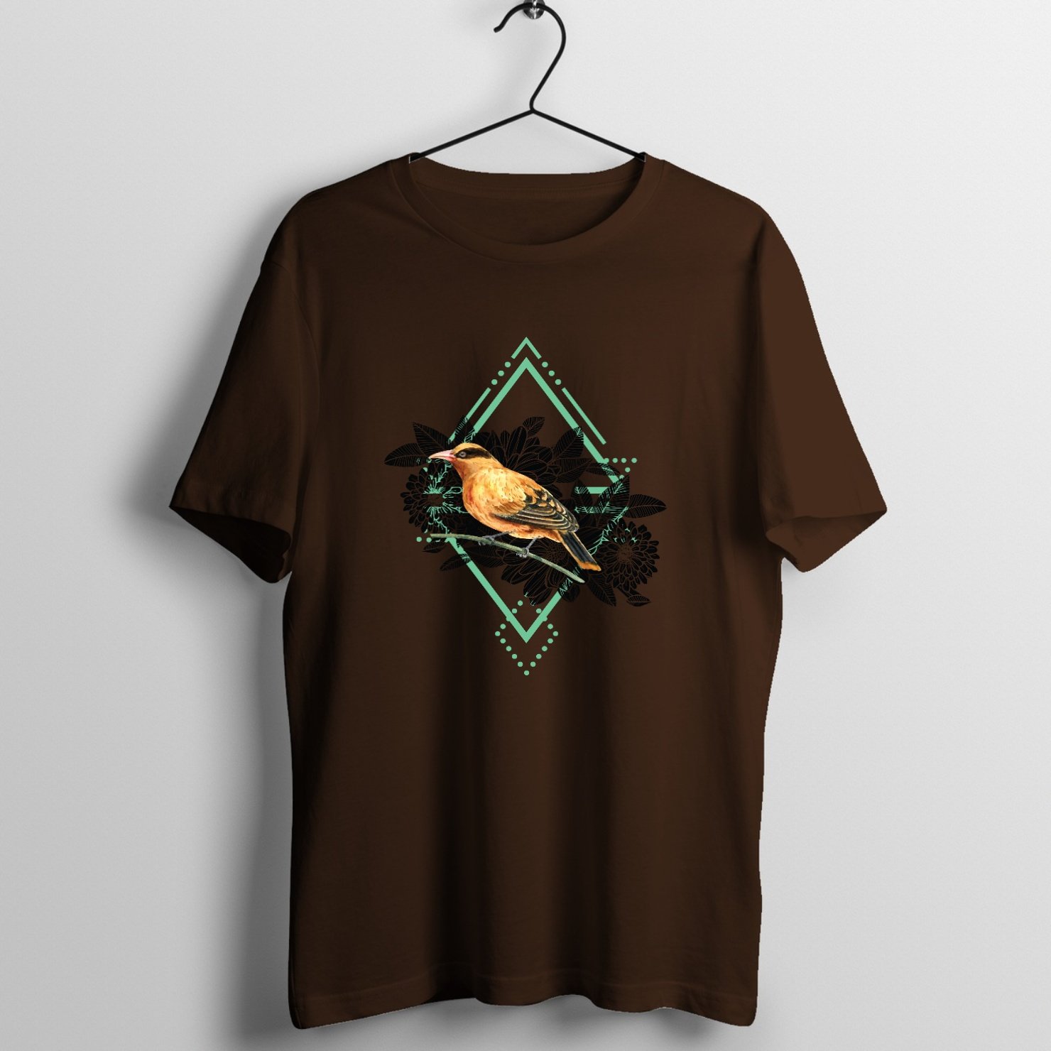 Birds Abstract on Chocolate Brown T-Shirt
