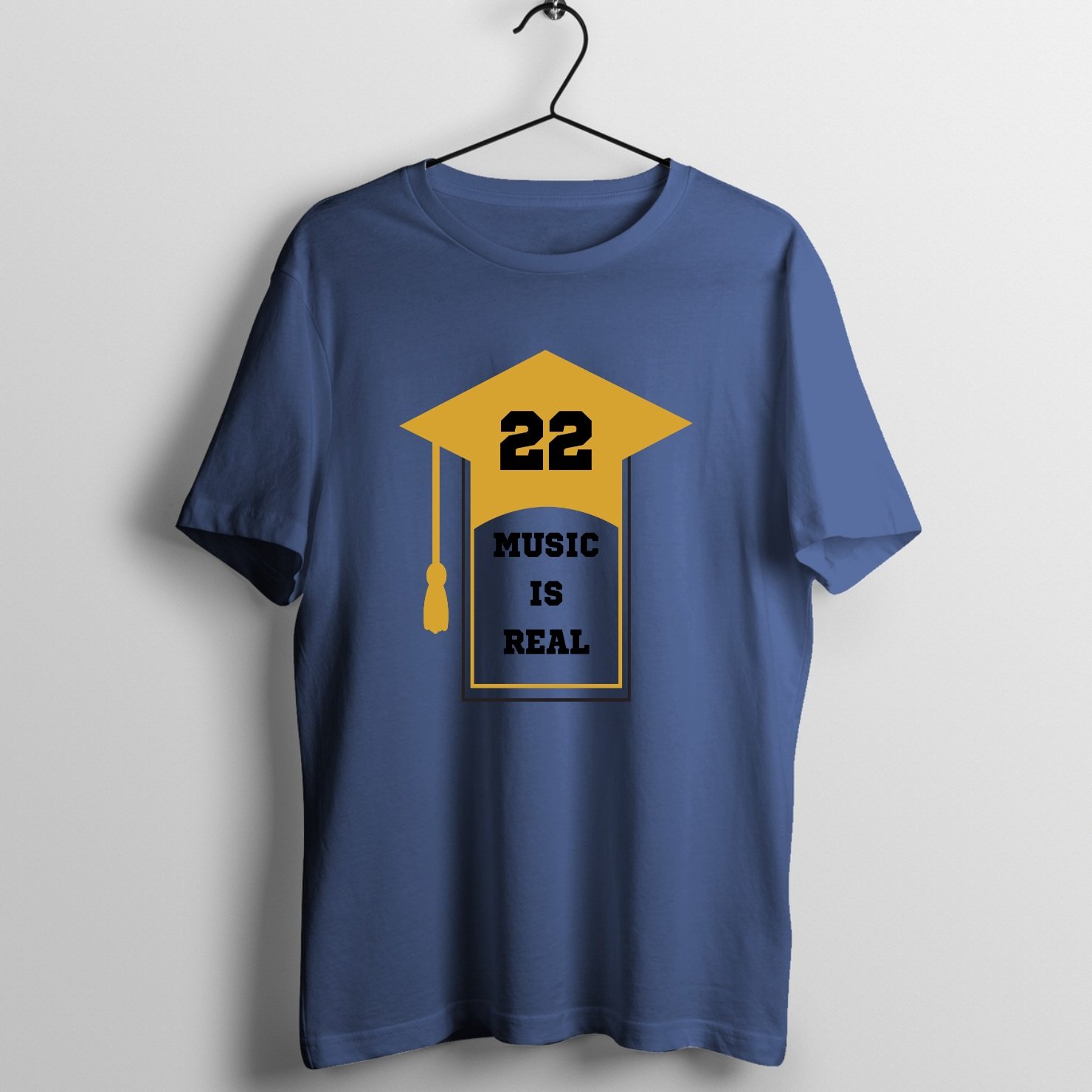 Music Is Real on Smoke Blue T-Shirt